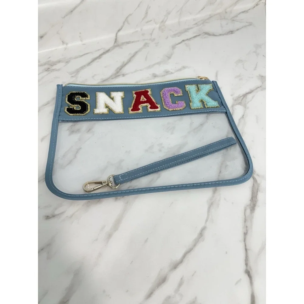 Snack Bag for Travel Clear Zipper Storage Pouch Varsity Letters Fun Print New
